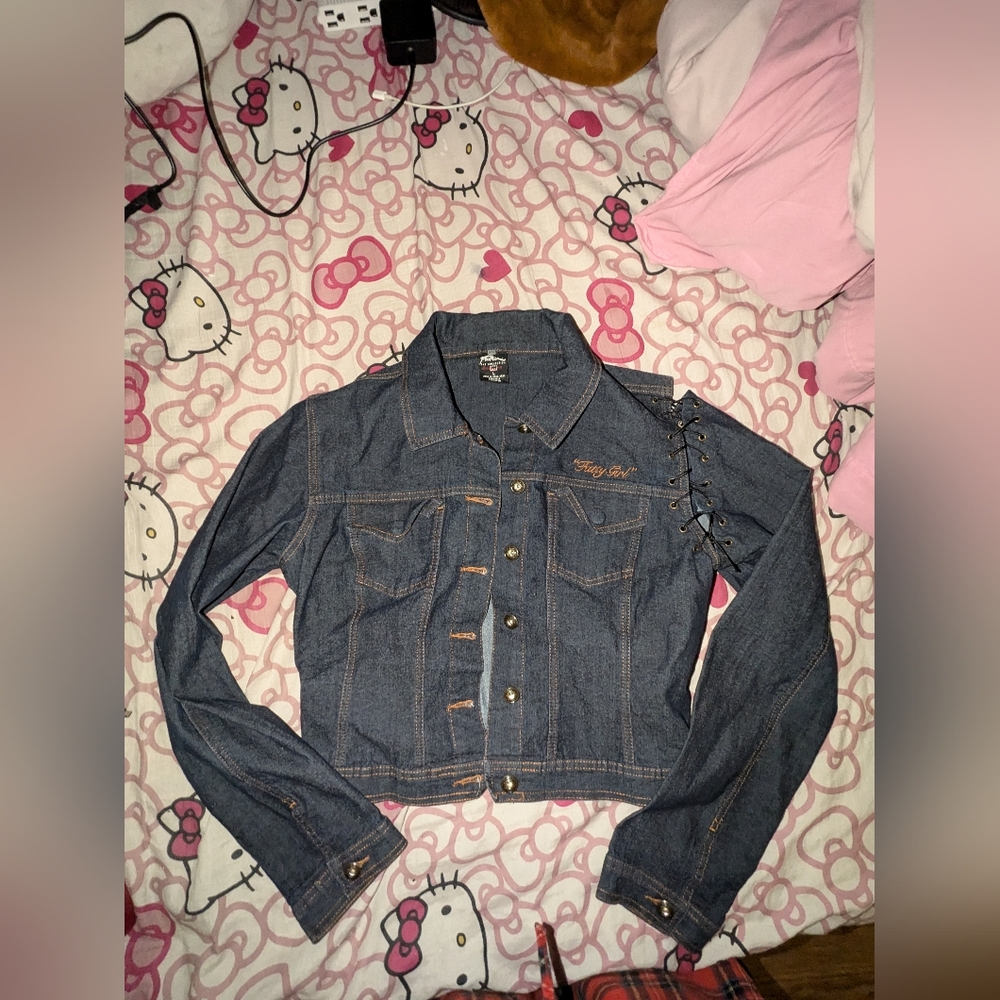 Y2k lace up fubu jean jacket